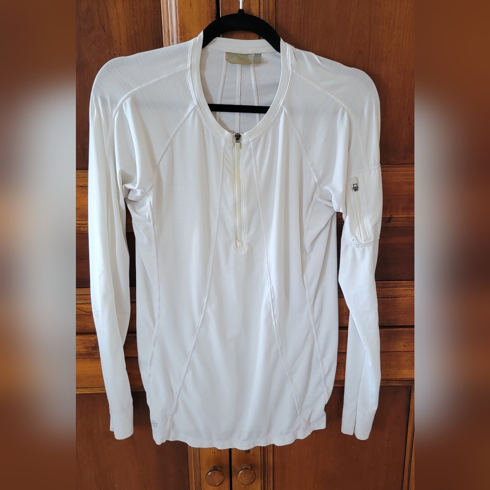 Womens Athleta - White Long Sleeve Zip-Up Top Size Small
